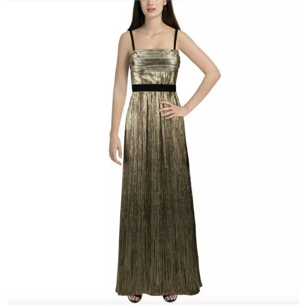 Gianni Bini Womens Kelly Dress Gown Metallic Gold Textured Formal $190 Size 6